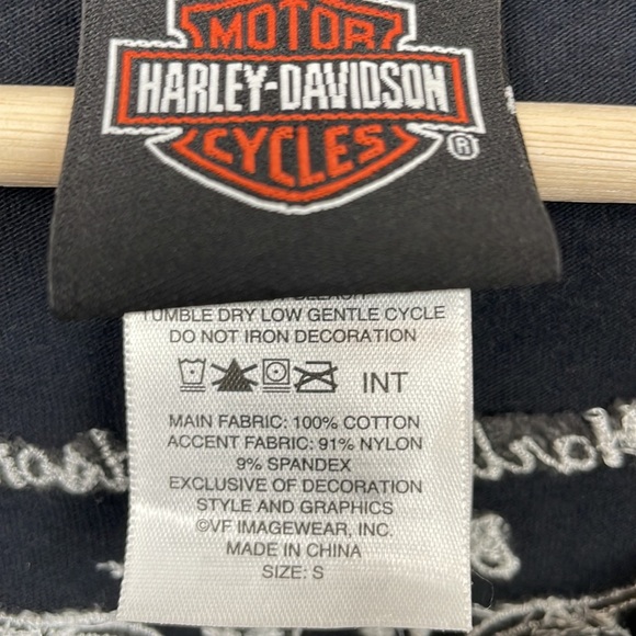Harley Davidson T shirt women size S lace sleeves pullover Biker town logo top - Picture 9 of 9
